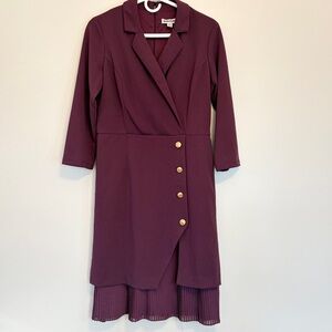 Shelby & Palmer Deep Plum Wrap-Style Dress with Gold Buttons